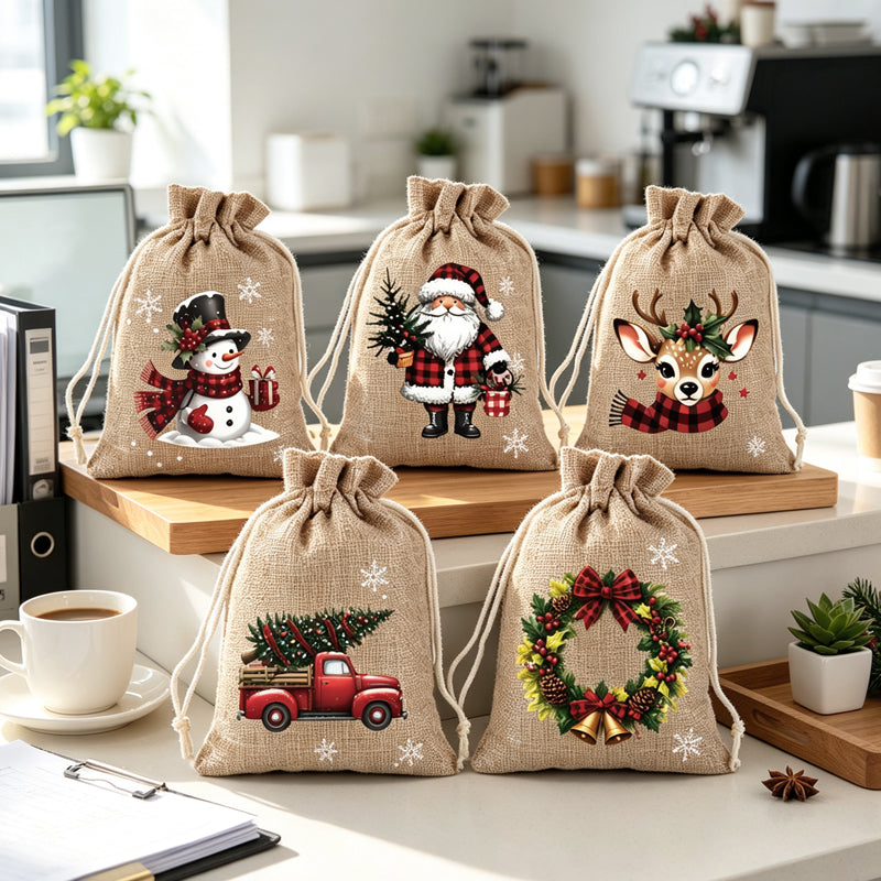 🎅🎁 -50% ! 🎄Sacs Cadeaux de Noël à Cordon – Imprimés Festifs & Tissu Durable pour Emballage Chic et Réutilisable.