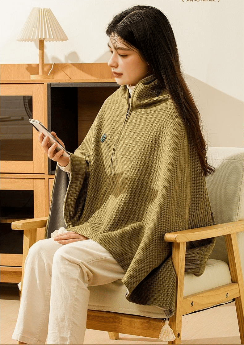 📢 50% de Réduction – Châle Plaid Chauffant Électrique USB en Polaire Douce, Couverture Poncho Chauffante Lavable 3 Niveaux