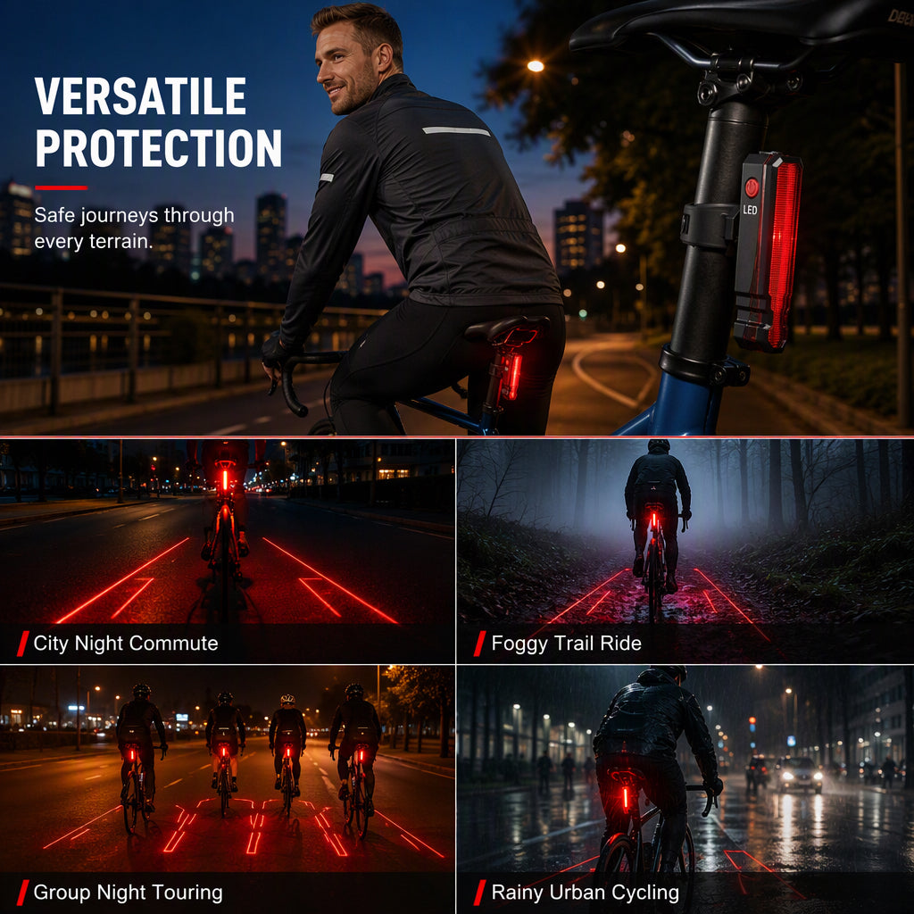 40% de Réduction – Feu Arrière Vélo Rechargeable USB Étanche IPX5 avec Signal Laser, Lumière de Sécurité pour Cyclisme Nocturne
