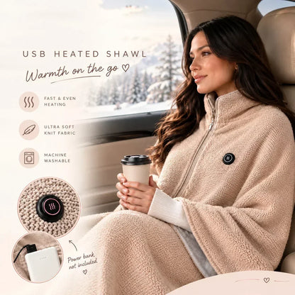 📢 50% de Réduction – Châle Plaid Chauffant Électrique USB en Polaire Douce, Couverture Poncho Chauffante Lavable 3 Niveaux