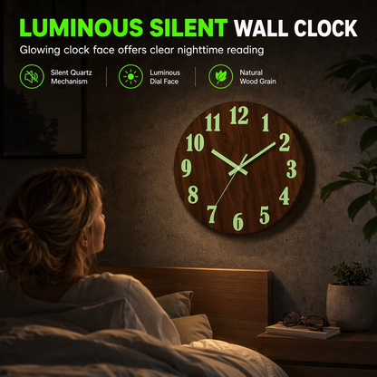 50% de Réduction – Horloge Murale Silencieuse Lumineuse en Bois 30 cm