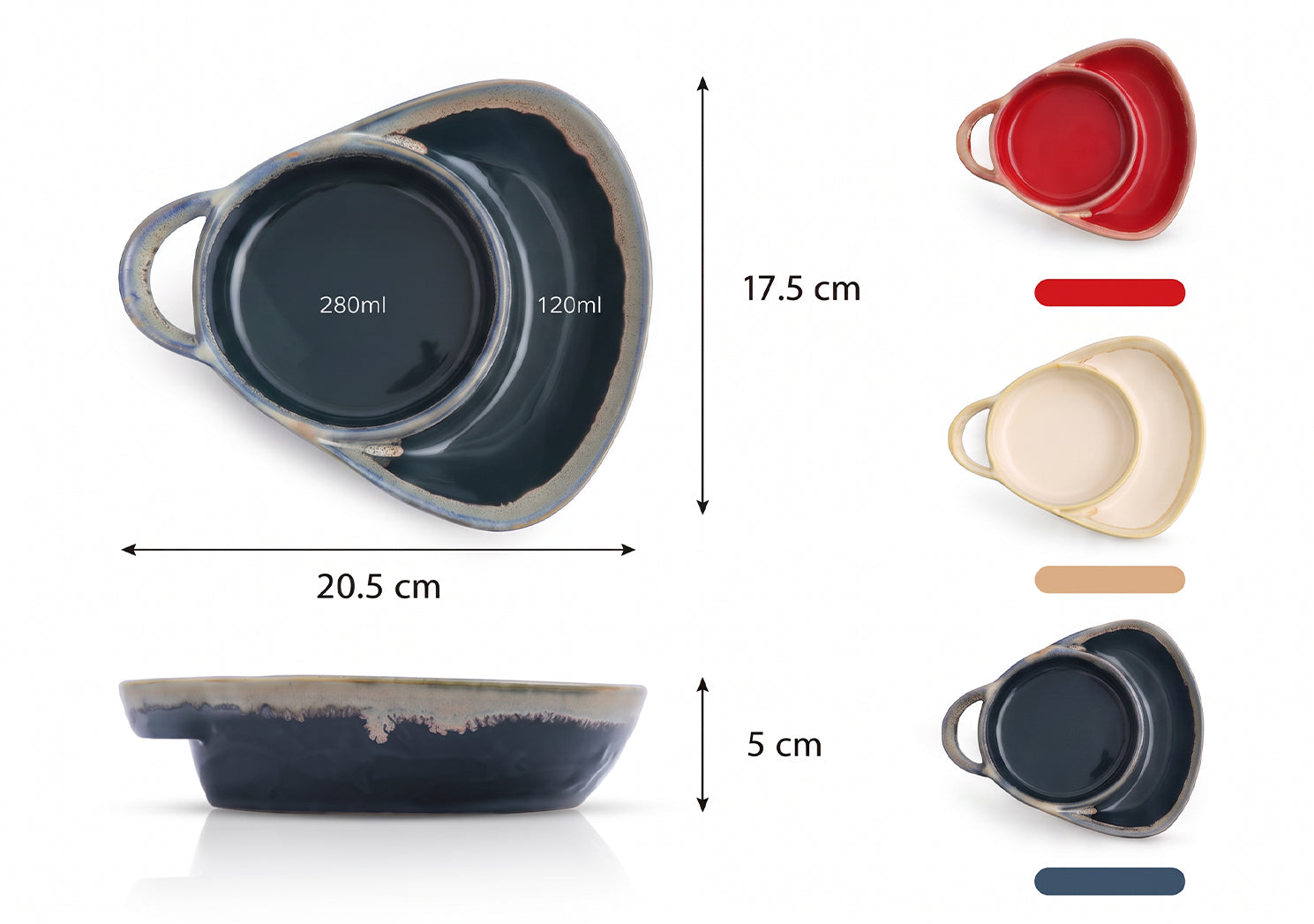 📢 63% de Réduction – Plat à Four Rétro en Céramique Compartimenté avec Poignée pour Cuisson au Four, Apéritif et Sauces