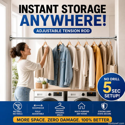 🔧 50 % DE RÉDUCTION EN CE MOMENT ! 📏 Tringle réglable sans perçage – Montage sans outils, fixation solide et polyvalente – Crée instantanément un espace de rangement partout et à tout moment 🏠