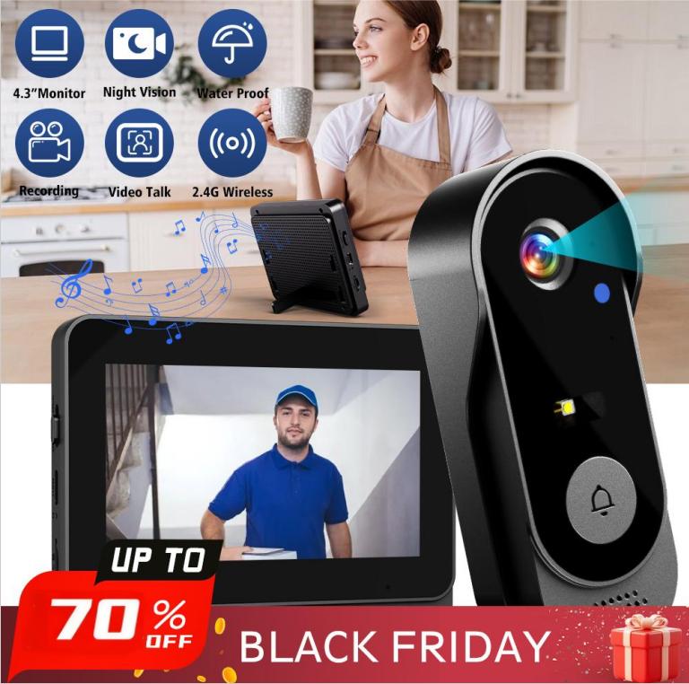 50% de Réduction – Sonnette Vidéo Sans Fil Écran 4,3" Visiophone Sans WiFi