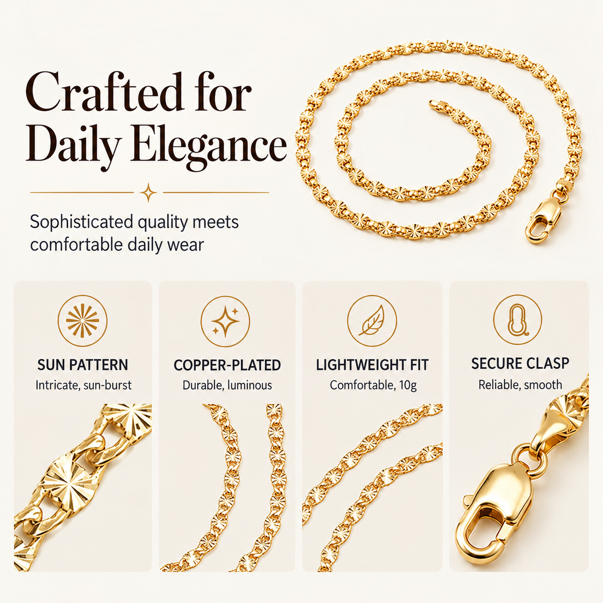 50% de Réduction – Collier Chaîne Plate Maille Serpent Dorée