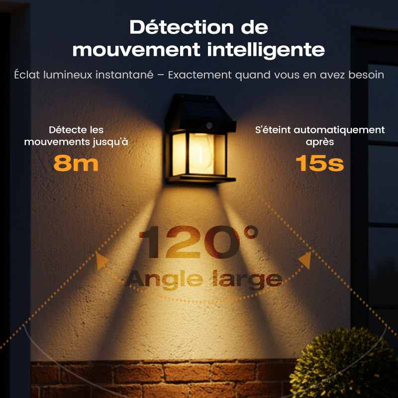 📢 50% de Réduction – Applique Murale Solaire LED Effet Tungstène, Détecteur de Mouvement PIR et Étanche IP65 Sans Fil