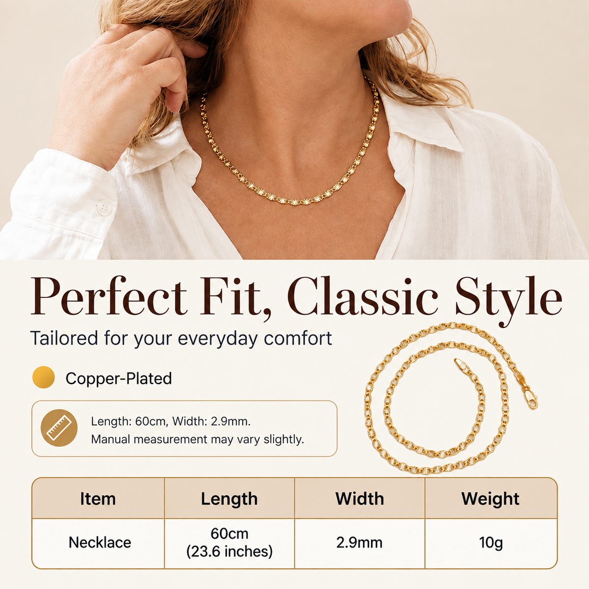 50% de Réduction – Collier Chaîne Plate Maille Serpent Dorée