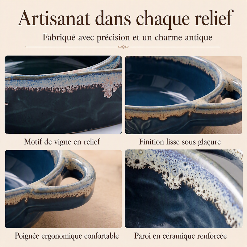 📢 63% de Réduction – Plat à Four Rétro en Céramique Compartimenté avec Poignée pour Cuisson au Four, Apéritif et Sauces
