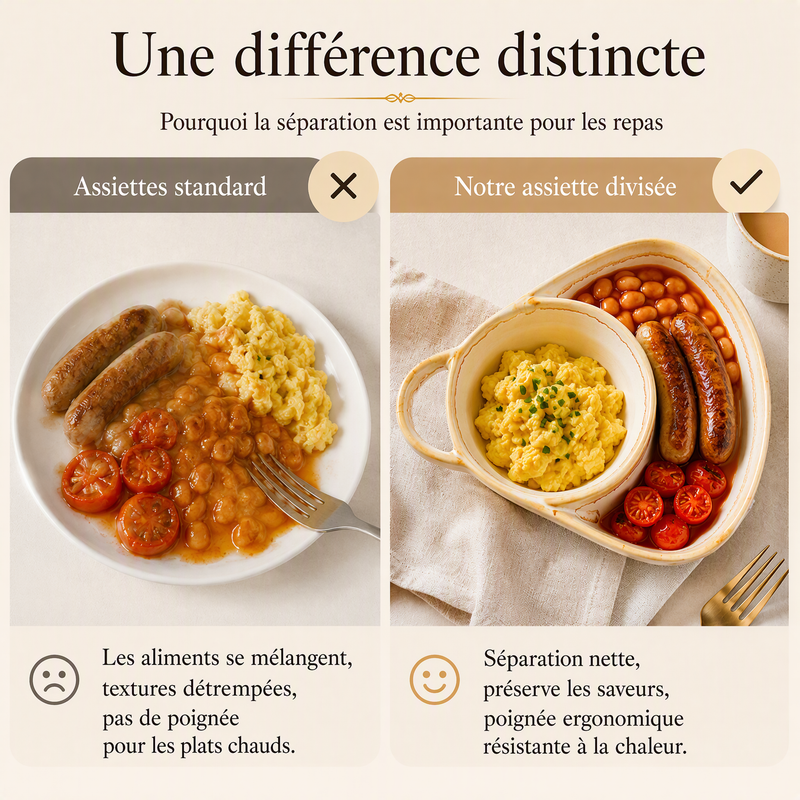 📢 63% de Réduction – Plat à Four Rétro en Céramique Compartimenté avec Poignée pour Cuisson au Four, Apéritif et Sauces