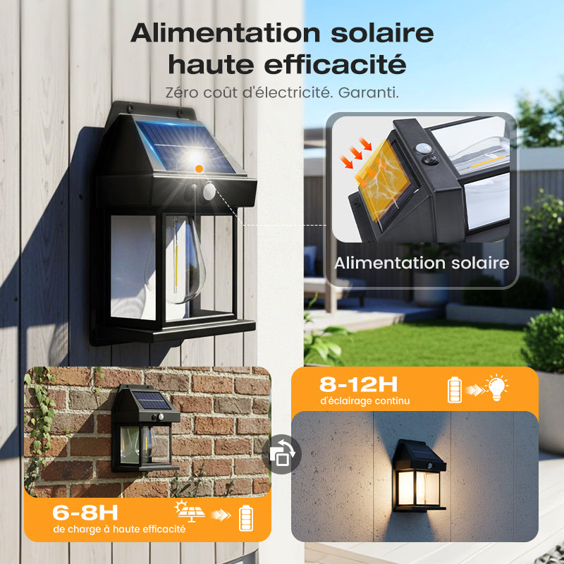 📢 50% de Réduction – Applique Murale Solaire LED Effet Tungstène, Détecteur de Mouvement PIR et Étanche IP65 Sans Fil