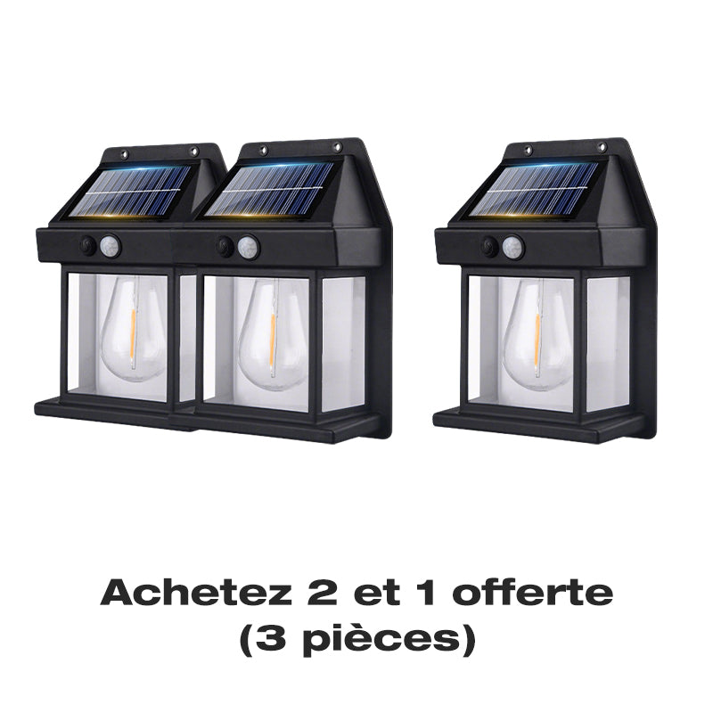 📢 50% de Réduction – Applique Murale Solaire LED Effet Tungstène, Détecteur de Mouvement PIR et Étanche IP65 Sans Fil