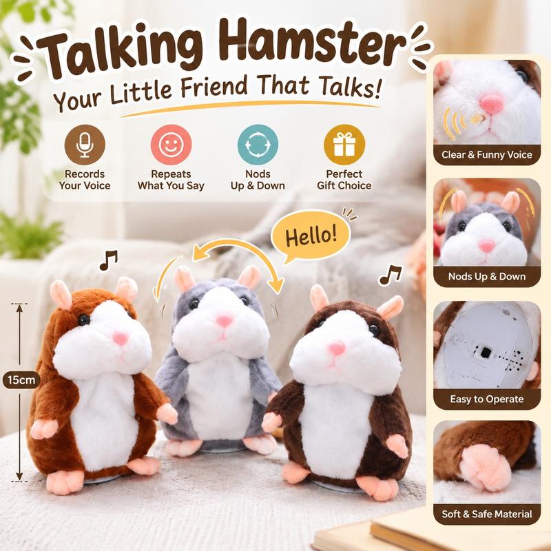 📢 60% de Réduction – Peluche Hamster Interactif Parlant 15cm, Répétition Vocale Rigolote et Hochement de Tête en Peluche Douce