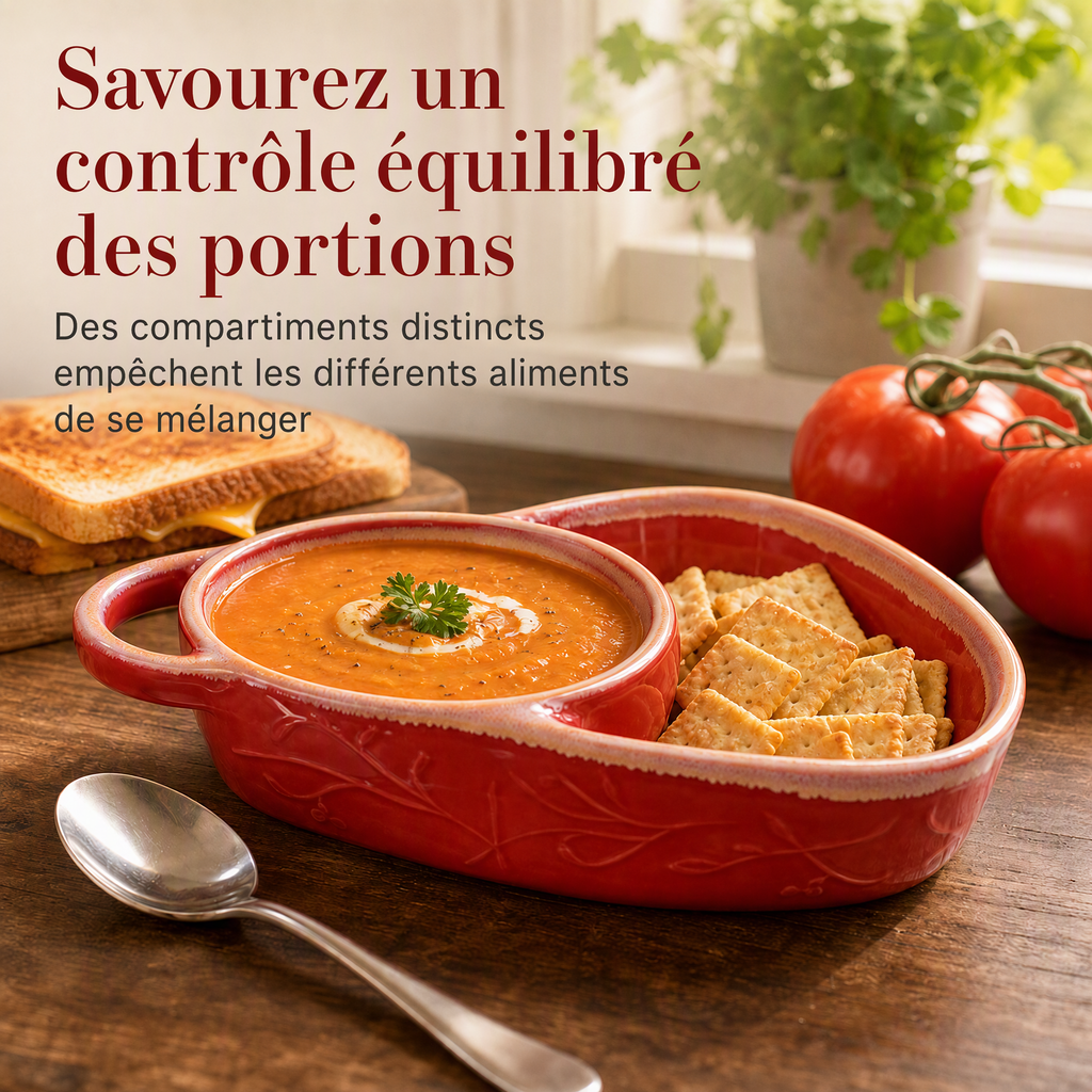 📢 63% de Réduction – Plat à Four Rétro en Céramique Compartimenté avec Poignée pour Cuisson au Four, Apéritif et Sauces