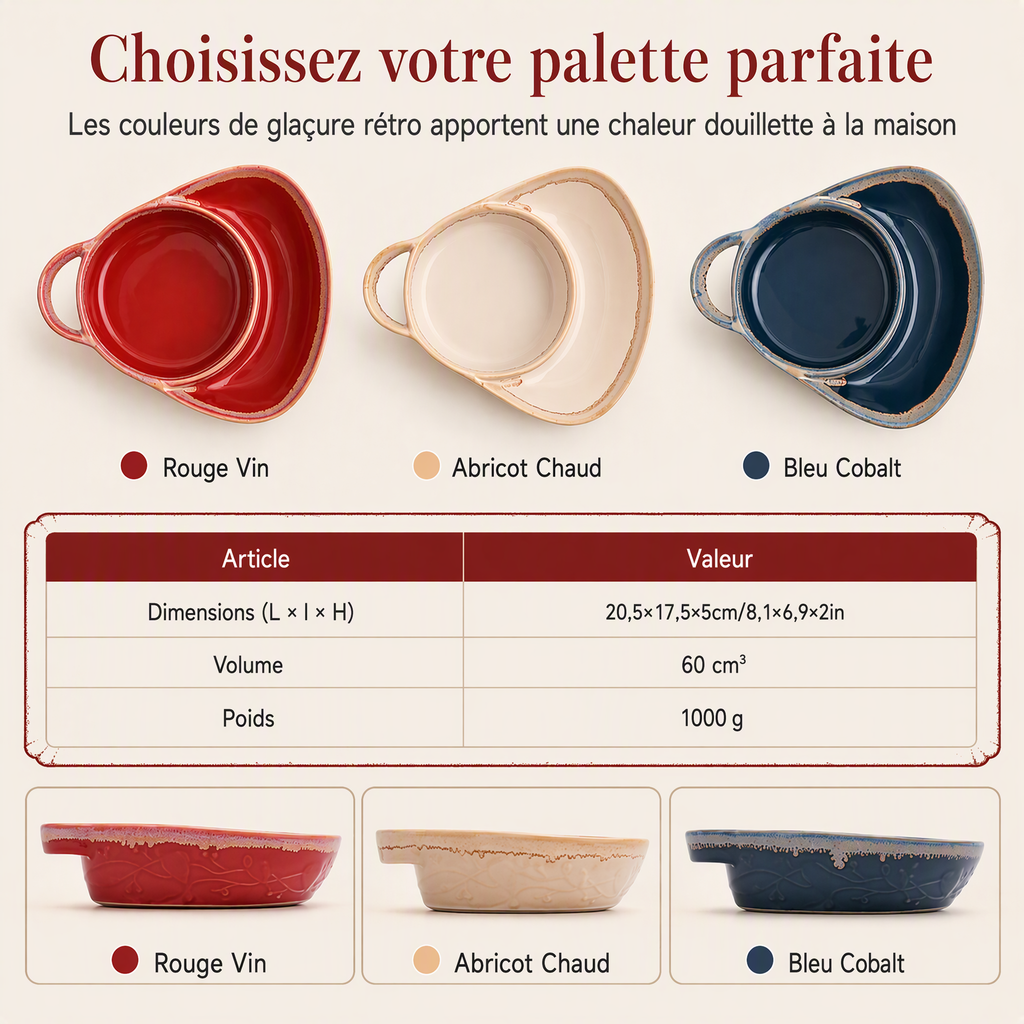 📢 63% de Réduction – Plat à Four Rétro en Céramique Compartimenté avec Poignée pour Cuisson au Four, Apéritif et Sauces