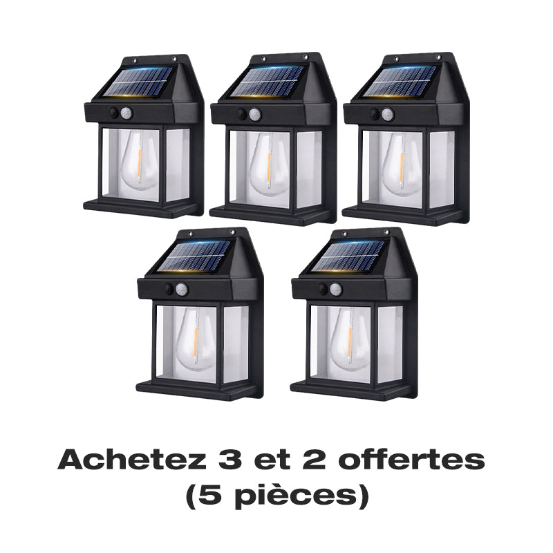 📢 50% de Réduction – Applique Murale Solaire LED Effet Tungstène, Détecteur de Mouvement PIR et Étanche IP65 Sans Fil