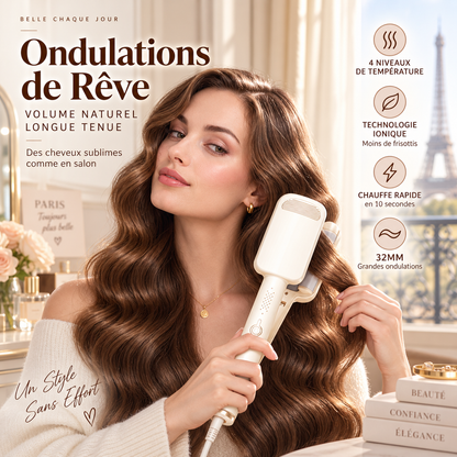 Fer à Boucler Ondulant 32 mm – Céramique Ionique, Chauffe 10s, 4 Niveaux