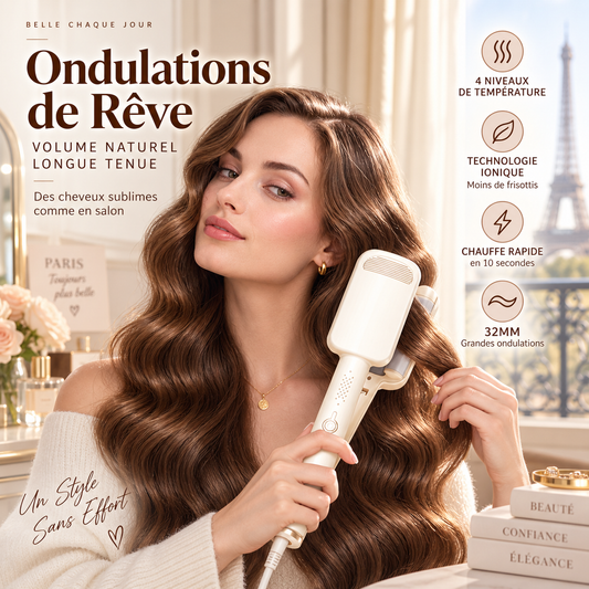Fer à Boucler Ondulant 32 mm – Céramique Ionique, Chauffe 10s, 4 Niveaux