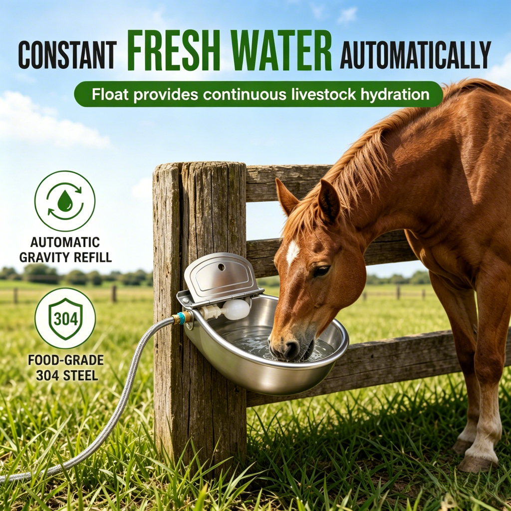 50% de Réduction – Abreuvoir Automatique en Acier Inoxydable 304 à Flotteur pour Bétail, Chevaux, Bovins, Moutons et Chiens