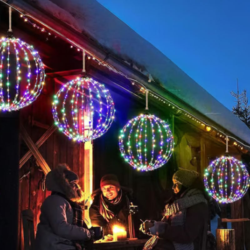 📢 50% de Réduction – Sphère Lumineuse LED Suspendue Pliable Extérieure Étanche 360° pour Jardin, Terrasse et Fêtes de Noël