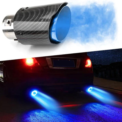 🚗 Embout d’Échappement LED Effet Flamme – Fibre de Carbone, Universel, Lumiere Rouge ou Bleu