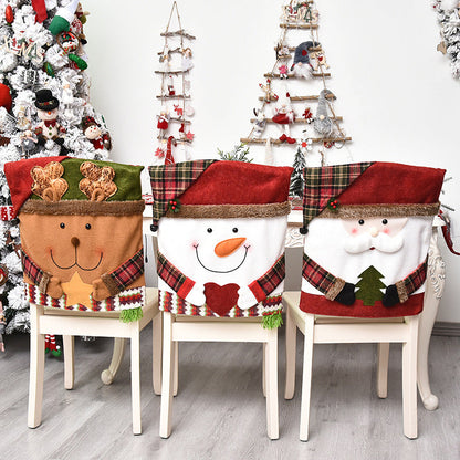 Housse de Chaise de Noël – Lin & Tissu Brossé, Père Noël / Bonhomme de Neige / Renne