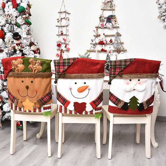 Housse de Chaise de Noël – Lin & Tissu Brossé, Père Noël / Bonhomme de Neige / Renne