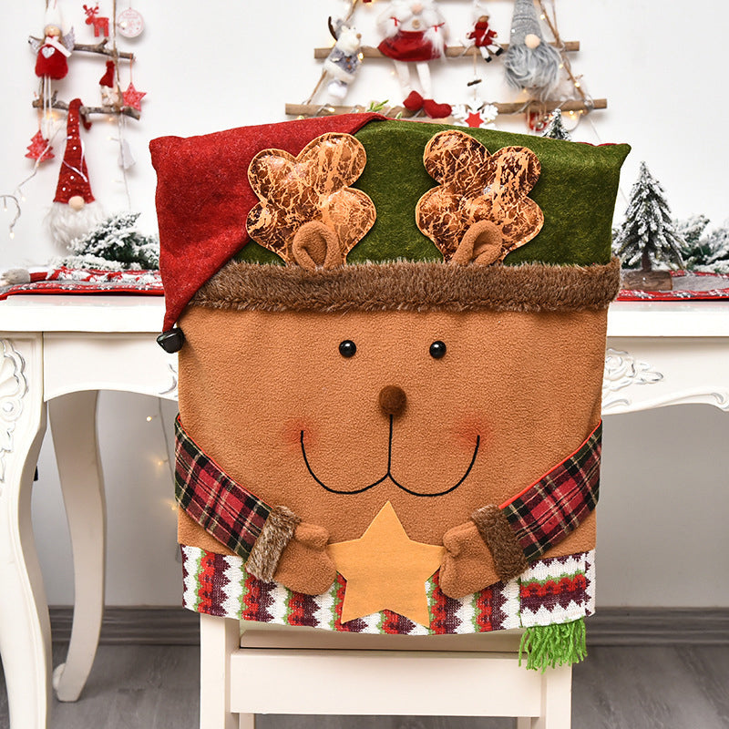 Housse de Chaise de Noël – Lin & Tissu Brossé, Père Noël / Bonhomme de Neige / Renne