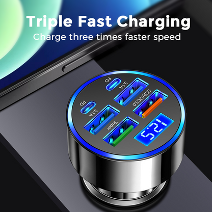 50% de Réduction – Chargeur Voiture Rapide 6-en-1 avec Affichage de Tension