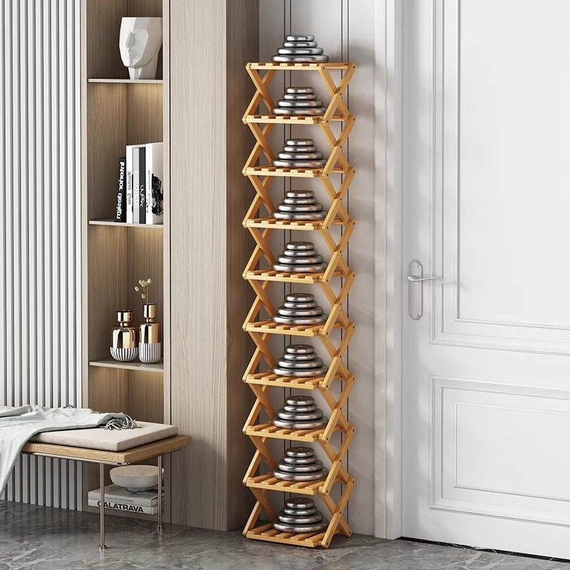 📢 50% de Réduction – Étagère à Chaussures Pliable en Bambou Naturel, Meuble de Rangement Entrée et Dressing Sans Montage