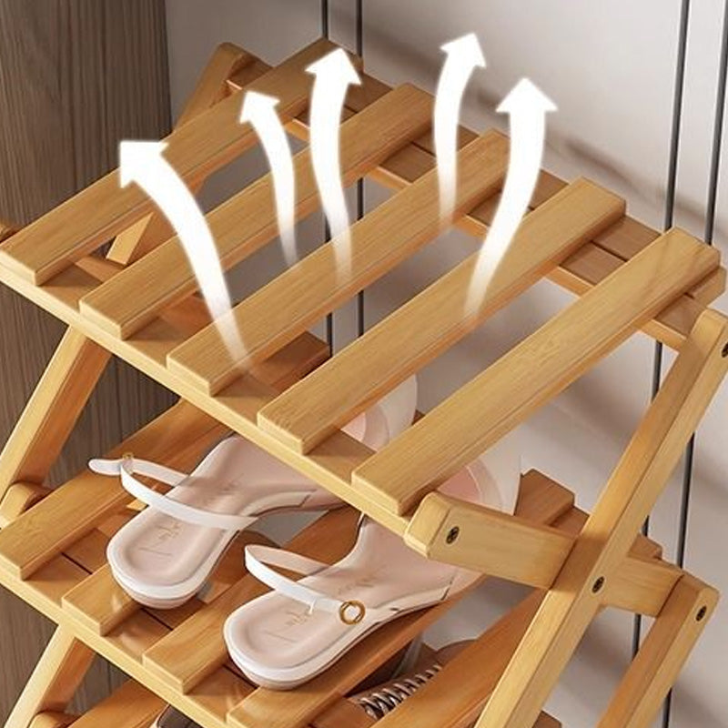 📢 50% de Réduction – Étagère à Chaussures Pliable en Bambou Naturel, Meuble de Rangement Entrée et Dressing Sans Montage