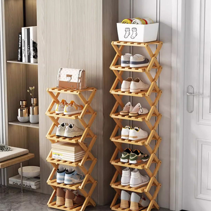 📢 50% de Réduction – Étagère à Chaussures Pliable en Bambou Naturel, Meuble de Rangement Entrée et Dressing Sans Montage