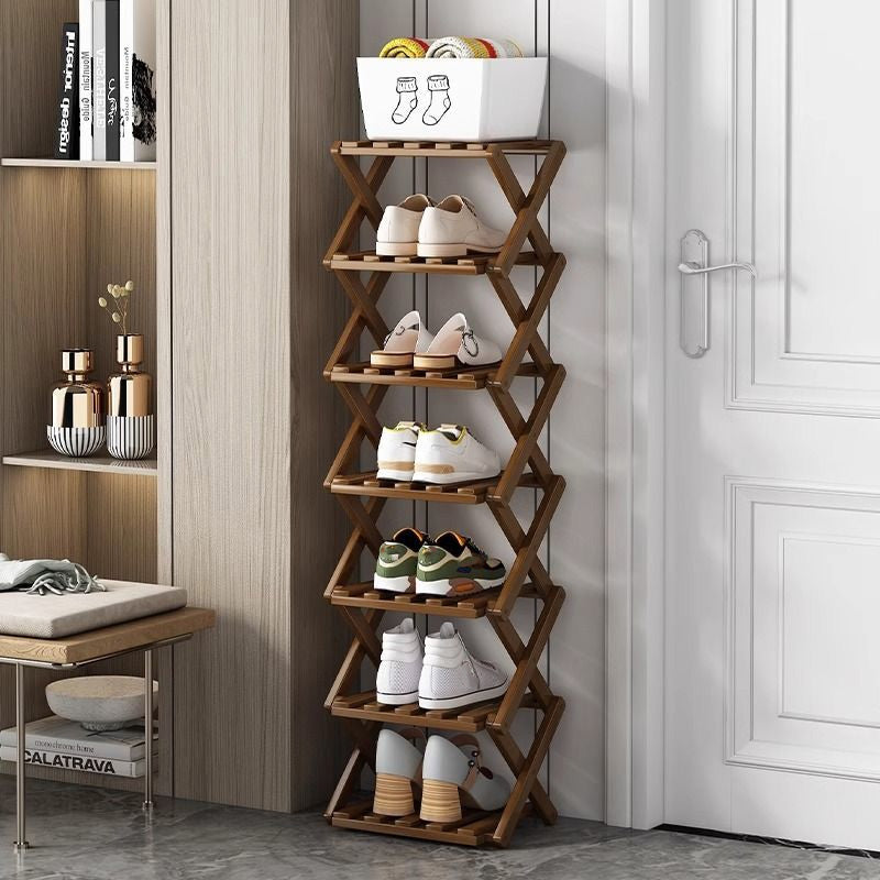 📢 50% de Réduction – Étagère à Chaussures Pliable en Bambou Naturel, Meuble de Rangement Entrée et Dressing Sans Montage