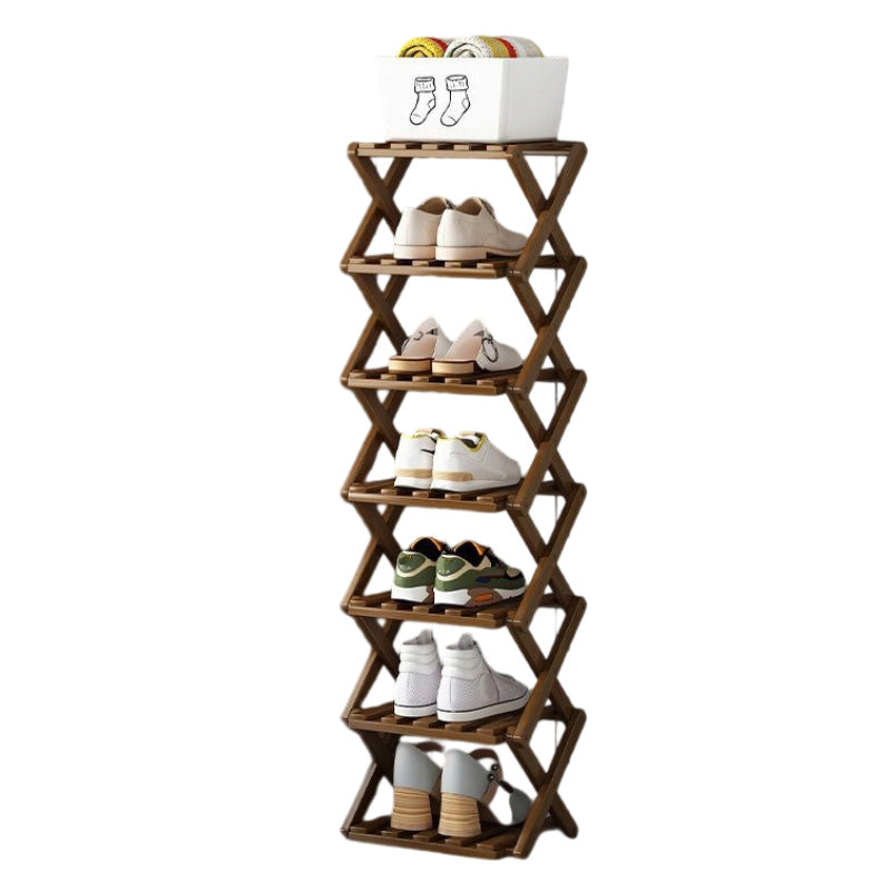 📢 50% de Réduction – Étagère à Chaussures Pliable en Bambou Naturel, Meuble de Rangement Entrée et Dressing Sans Montage