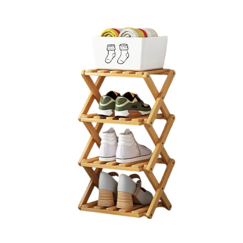 📢 50% de Réduction – Étagère à Chaussures Pliable en Bambou Naturel, Meuble de Rangement Entrée et Dressing Sans Montage