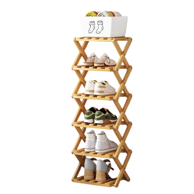 📢 50% de Réduction – Étagère à Chaussures Pliable en Bambou Naturel, Meuble de Rangement Entrée et Dressing Sans Montage