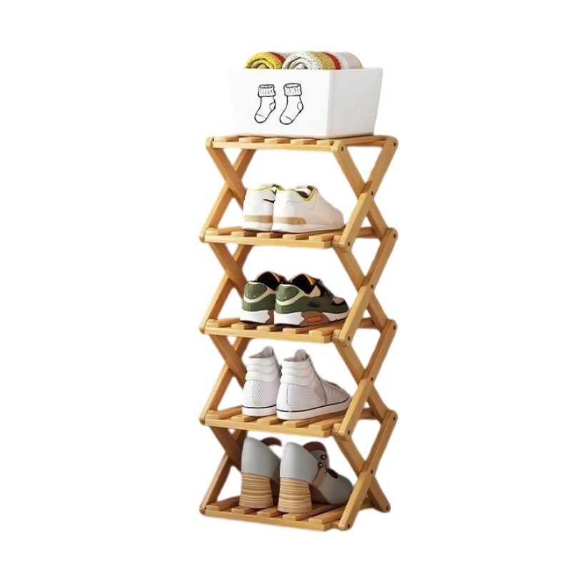 📢 50% de Réduction – Étagère à Chaussures Pliable en Bambou Naturel, Meuble de Rangement Entrée et Dressing Sans Montage