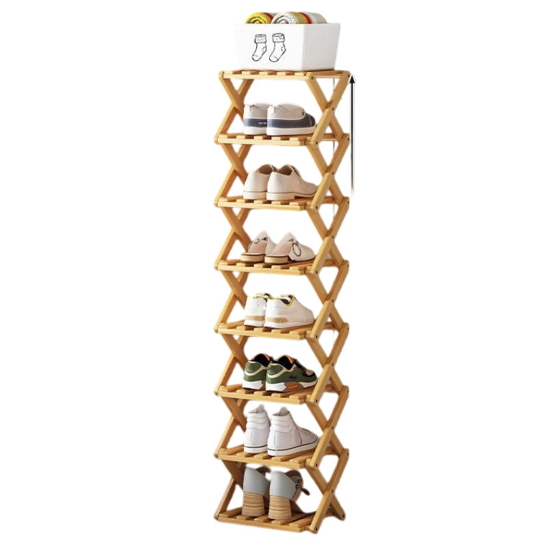 📢 50% de Réduction – Étagère à Chaussures Pliable en Bambou Naturel, Meuble de Rangement Entrée et Dressing Sans Montage