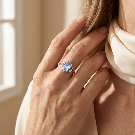 50% de Réduction – Bague Pierre de Lune Ovale, Lot de 2