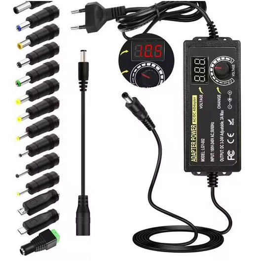 Adaptateur Secteur Universel Réglable 3V-24V 3A – Écran LED, Prise EU