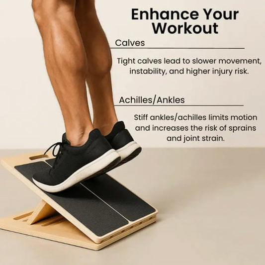 Planche Inclinée en Bois Massif pour Étirement des Mollets – 5 Niveaux Réglables & Pliable