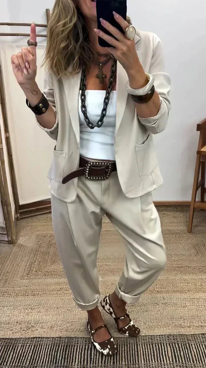💎 60% RABATT! 💎 Damen Business-Anzug – Bügelfreier Blazer mit Kragen & Hose, Klassischer Look & Atmungsaktive Passform 👖💼