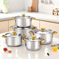 🍳 50% DE RÉDUCTION! 🔥 Ensemble Cuisine 5 Pièces – Acier Épais, Couvercles Verre & Finition Dorée, Compatible Tous Feux pour une Cuisine Élégante ✨