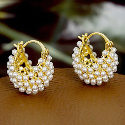 50% de Réduction – Boucles d'Oreilles Créoles Panier Perles Dorées