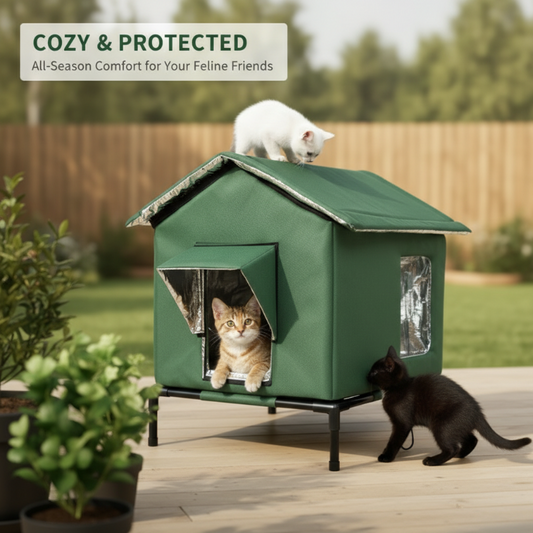 🐈 Maison pour Chat Extérieure Surélevée – Oxford Imperméable, Alu Thermique, Pliable | Taille M/L
