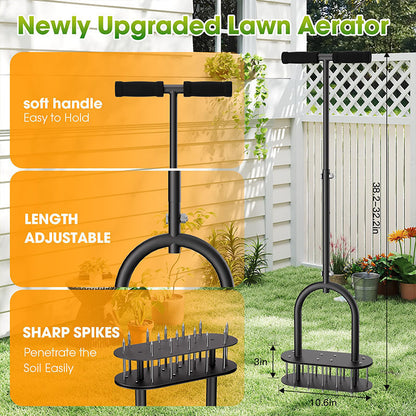 🌿🛒 -60% ! 🏡 Aérateur de Pelouse Manuel – Acier Carbone, Éjection à Ressort & Manche Réglable pour Jardin & Cour.
