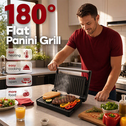 50% de Réduction – Presse à Paninis et Gril Électrique 180° en Inox