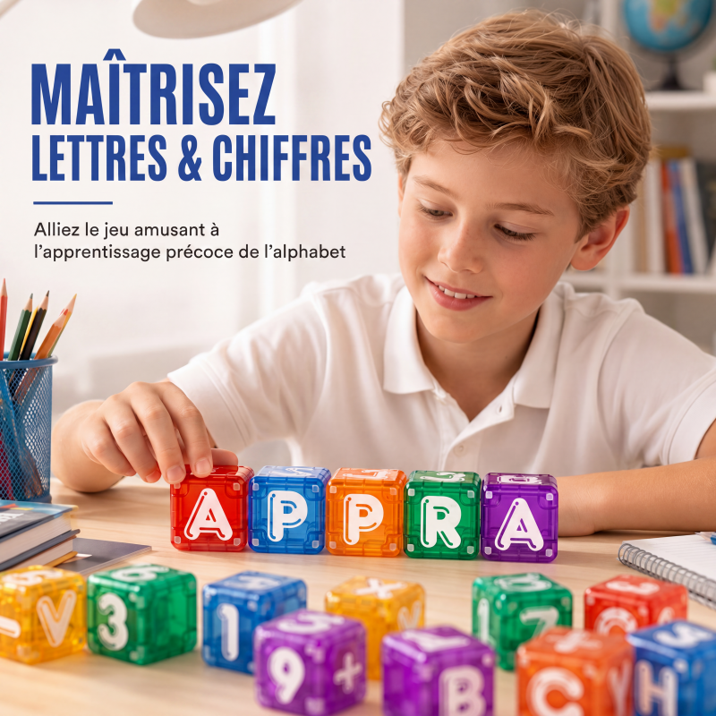 46% de Réduction – Blocs Magnétiques de Construction 360°, 40 Cubes Éducatifs Lettres et Chiffres, Jeu d'Éveil pour Enfants