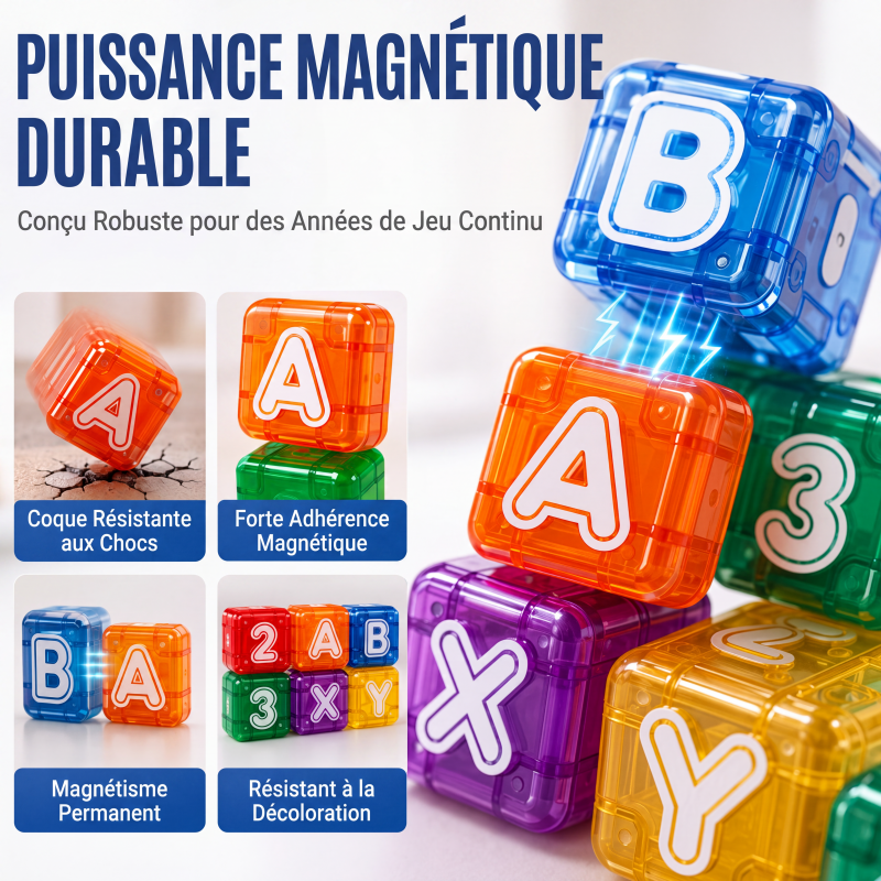 46% de Réduction – Blocs Magnétiques de Construction 360°, 40 Cubes Éducatifs Lettres et Chiffres, Jeu d'Éveil pour Enfants
