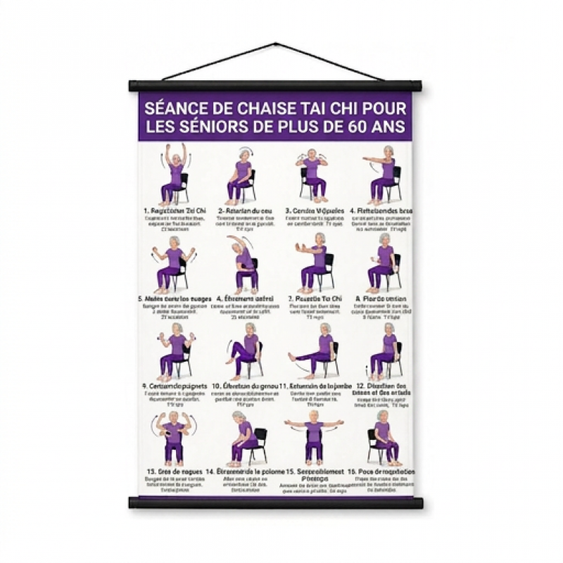🧘☯️ -60% ! 📜Affiche d'Exercices de Tai Chi pour Seniors – 16 Mouvements Illustrés, Version Marche ou Chaise.
