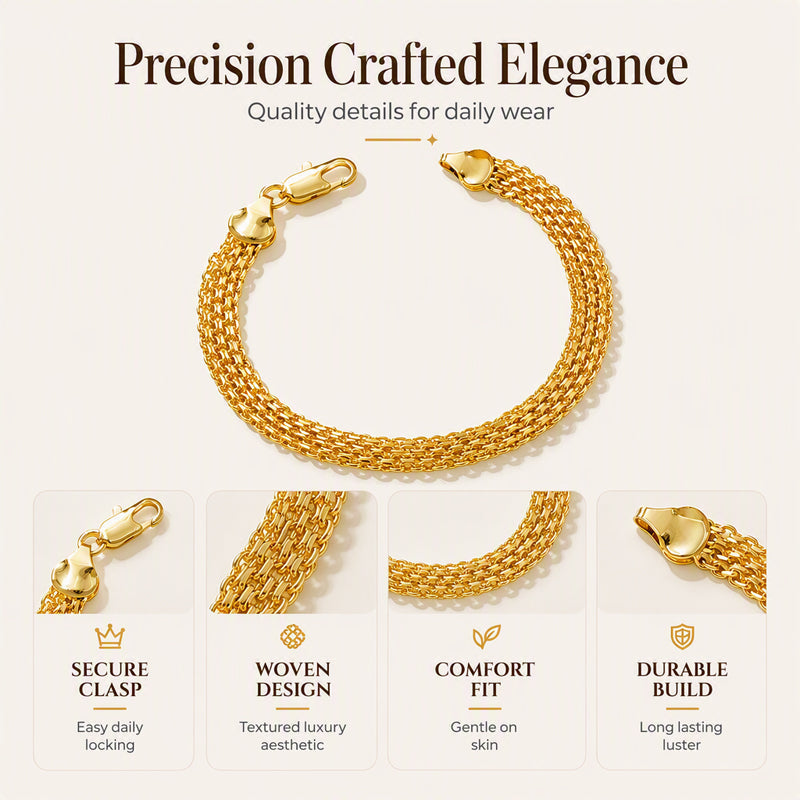 50% de Réduction – Bracelet Manchette Doré en Maille Tressée